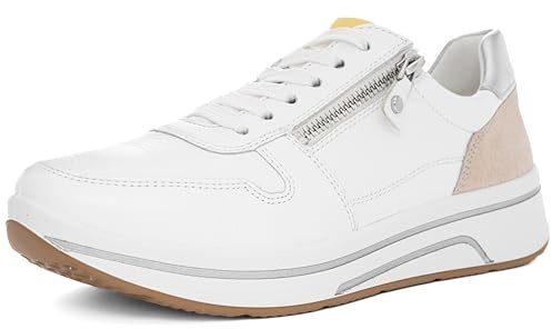 ara Damen Sapporo Sneaker, Weiss,Limoncello,Shell,Silber, 42.5 EU Weit