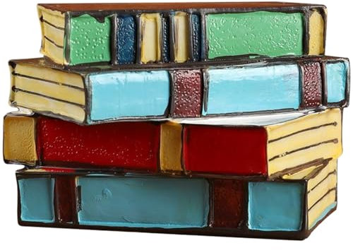 Book Light, Book Lamp Stained Resin Stacked Book Light, Battery Operated Novelty LED Night Light Unique Lamp 5.3x4.3x6.5 Desk Lamp for Bookcase Home Decor, Stained Glass Lamp