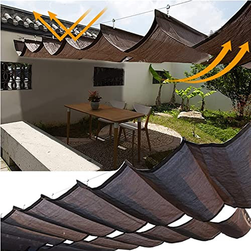 Voile d'ombrage rétractable à Vagues, Voile d'ombrage rétractable à glissière, Voile d'ombrage de Remplacement rétractable, Tissu HDPE perméable 185 g/m², Voile d'ombrage pour pergola (1 x 7