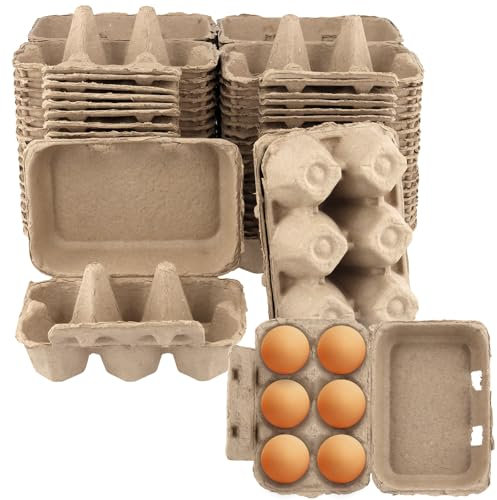 SOUJAP 20 cajas de huevos de papel de cartón de 6 unidades, 15 x 10 x 7 cm, media docena de cajas de huevos de pulpa para cocina