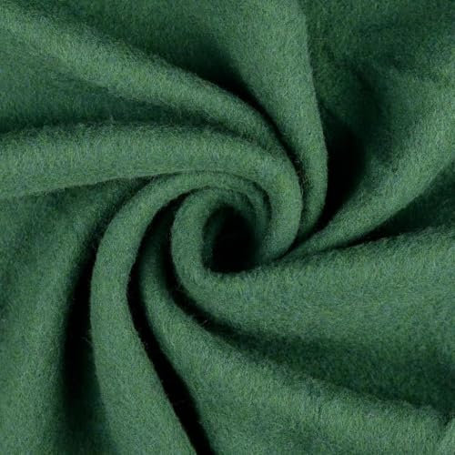 Walkloden Woll-Fleece WOLLI aus reiner Schurwolle - Jersey Walkloden weich und dehnbar - Mulesing frei Öko-Tex Klasse 1 Bekleidungstoffe Meterware Wollstoffe (Dunkelgrün)