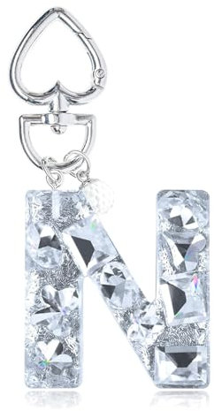 YSUY Sparkly Initial Letter Charm Keychain, Women's Bling Cup Accessories, Mini Backpack Bag Charm, Cute Heart Keychain Accessories for Girls, Women's Keychains for Car Keys, Good Gift Keychains (N)