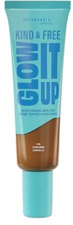 Rimmel Kind & Free, Glow It Up Moisturising Skin Tint, 510 - Cinnamon, Healthy Glow, Blurs Imperfections, Includes Vitamin E, Aloe Vera, Pro-Vitamin B5, SPF 20, 30ml