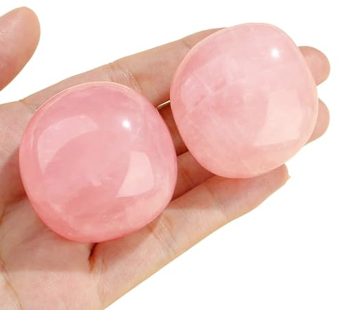 QINJIEJIE Rose Quartz Crystal 1.8-2 Quartz Healing Crystals Pink Natural Rocks Energy Protection Stones for Reiki Divination Meditation Anxiety Relief Large Crystals Gifts for Women 2PCS