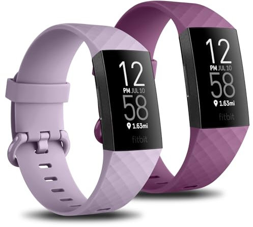 Mugust 2 Pack Replacement Strap Compatible with Fitbit Charge 3 Strap/Fitbit Charge 4 Strap,Soft Sports Watch Strap Wristbands for Women Men,Small Large (Violet/Purple, S 5.5 - 7.1)