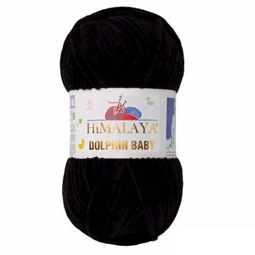 Himalaya Dolphin Baby Wolle Garn Baumwolle Strickwolle zum Stricken häkeln super Bulky Chenille Garn Wolle Strickgarn 100g 120m Polyester Elomnia (80311 Schwarz)