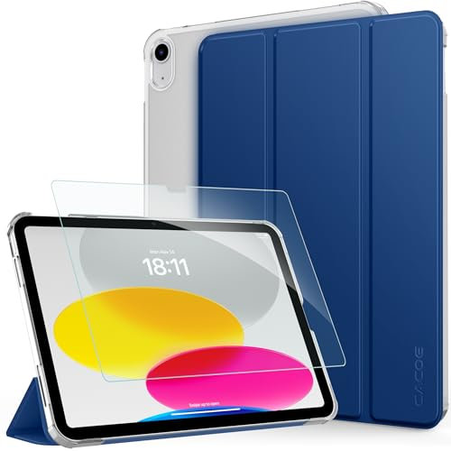 CACOE Coque Compatible avec iPad (A16) 11e Génération 11Pouces 2025, iPad 10e Gén 10,9 2022, Fin Étui avec Verre Trempé avec Fonction Support, Bleu foncé