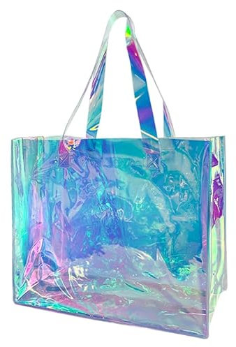 TotePrint Holografische Durchsichtige Tragetasche aus PVC – Wiederverwendbare Hologramm Einkaufstasche, Transparente Geschenktüten für Supermarkt, Events & Nachhaltiger Transport (1 Stück) (blau)