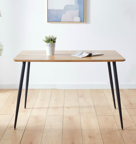 Hallowood Furniture Cullompton Rectangular Dining Table with Oak Effect Top | 4-6 Seater MDF Rectangular Small Table, Brown Oak Top and Black Legs Dining Table for Home, Restaurants or Cafés (120x90cm)