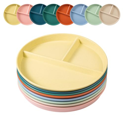 LiangYuanZen 8 set di piatti con 3 scomparti Piatti da portata adatti all'uso domestico, adatti al microonde e lavabili in lavastoviglie