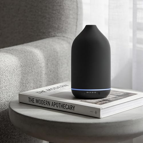 SALKING Aroma Diffuser Keramik Diffusor für Ätherische Öle 200ML | Duftöl Raumdiffusor Ultraschall BPA-Frei mit Einstellbarem Nebelmodus, Automatisch Power-Off für Zuhause Büro Yoga Schwarz