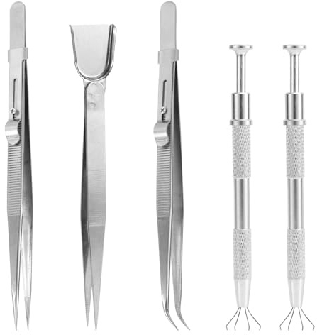 lasuroa 5 Stück Streudeko-Werkzeug für Tortendekoration, Schmuck Perlenhalter Edelstahl Greifer mit 4 Krallen & Pinzette mit Schaufelkopf Löffel für Dessert Cupcake Keks Deko