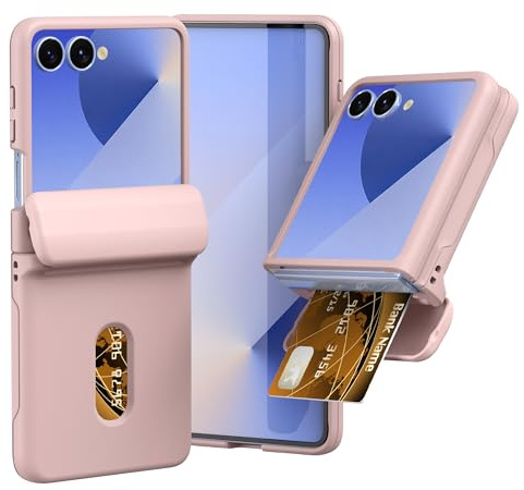 FDHYFGDY Case Für Samsung Galaxy Z Flip 7 Hülle mit Scharnierschutz & Kartenschlitz, Hard PC Militär Stoßfest Schutzhülle Kratzfest Rugged Cover für Galaxy Z Flip 7 Schutzhülle (Rosa)
