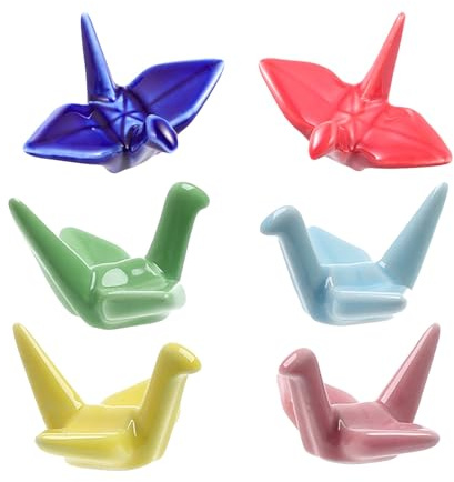 FUNNETOYU Essstäbchenständer Aus Keramik Papierkranich Design 6 Stück Essstäbchenablage Für Sushi Löffel Gabeln Und Messer Glatte Oberfläche Für Küche Und Tisch 1.97X1.57X1.38In