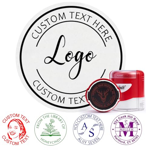 Stempel Personalisiert - Firmenstempel mit Logo und Text - Personalisierter Stempel Automatikstempel für Exlibris, Buchstempel, Adressstempel, Firmenstempel & Lehrerstempel | Rund 42mm