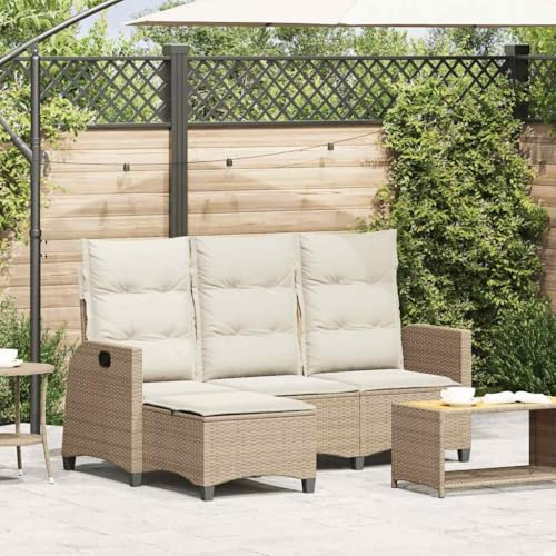 HaoChrymec Gartensofa mit Liegefunktion L-Form, Kissen Beige Poly Rattan, Verstellbare Rückenlehne, Lounge Möbel Outdoor, Balkon Sofa, Garden Sofas, Gartenmöbel Set, 176 x 138/125 x 83/91 cm