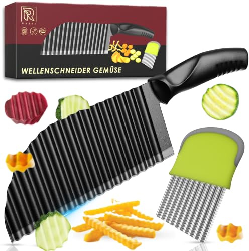 Scharfes Wellenschneider-Set für Gemüse, Obst & Pommes. Praktische Edelstahl-Wellenmesser für saubere Schnitte – ideal für Kinder & BLW, Riffelmesser, spülmaschinenfest, pommesschneider Obstschneider