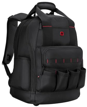 WENGER Tool Backpack Advanced Werkzeugrucksack mit 16 Zoll Laptopfach, Arbeitsrucksack für Handwerker, Großes Hauptfach mit Tool Organizer, Schwarz, 653723