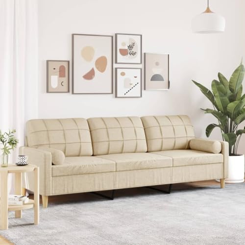 HETFTJN 3-Sitzer Schlafcouch in Creme 226 x 77 x 80 cm mit abnehmbaren Zierkissen Robustes Metallgestell und weiches Polyester für Living Room Jugendzimmer und Balkon