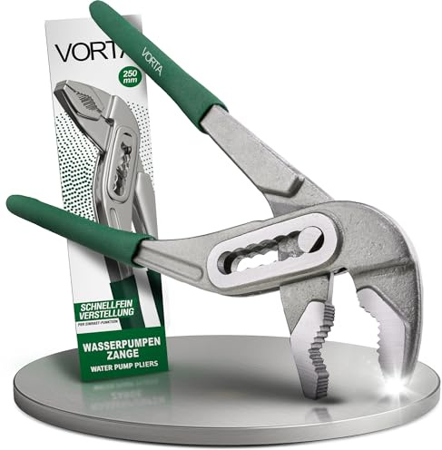 VORTA® Wasserpumpenzange 250mm Rohrzange Wasserrohrzange Sanitär | präzise Rastmechanik, gehärteter Kohlenstoffstahl, rutschfest, Hebelwirkung, für Rohre und Muttern, Heizung