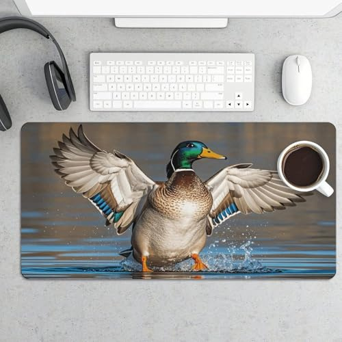 Waterproof Desk Mat 24x12 in Oversized Hunting Flying Wild Ducks Desk Pad with Non-Slip Rubber Base Smooth Surface Gaming Mousepad for Mouse & Keyboard Portable Foldable for Home Office Desktop Decor