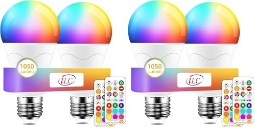 iLC LED Lampe ersetzt 85W, 1050 Lumen, RGB Glühbirne mit Fernbedienung Farbwechsel Farbige Birne warmweiß (2700 Kelvin), Edison E27 (2-er Pack) (Packung mit 2)