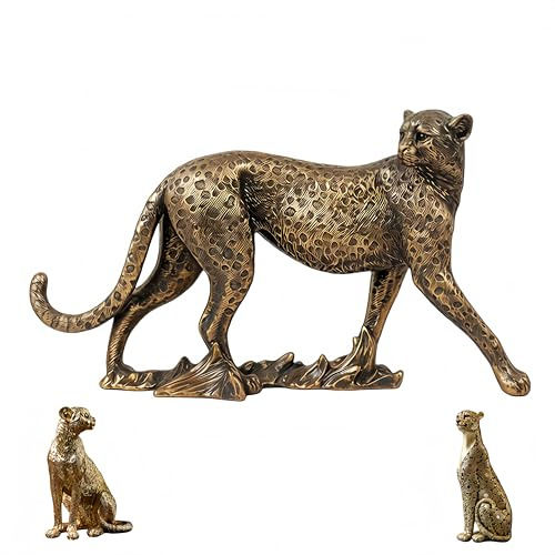 LQNHAV Gepardenstatue aus Kunstharz, Leoparden-Skulptur, realistisches Retro-Design, 30,5 cm, für Zuhause und Büro, Schreibtisch-Regal, Dekofigur, Schreibtisch (stehende Pose (Bronze)