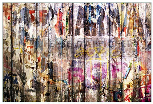 Wallario Küchenrückwand selbstklebend 90 x 60 cm, Motiv: Bemalte Holzplanken mit Alter Schrift | Spritzschutz abwischbar & pflegeleicht