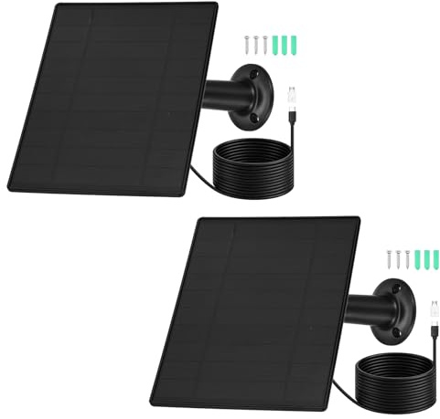 Rebower Lot de 2 panneaux solaires 5 V 6 W, rotation à 360 °, étanchéité IP65, câble double type C/micro USB 3 m, chargeur solaire haute efficacité ETFE pour caméra extérieure, noir