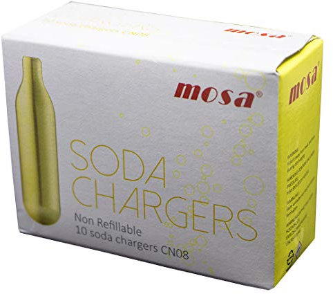 Mosa CR503 Lot de 10 Ampoules de CO2 + Cartouche de Soda Acier Recyclé Argent 8 g