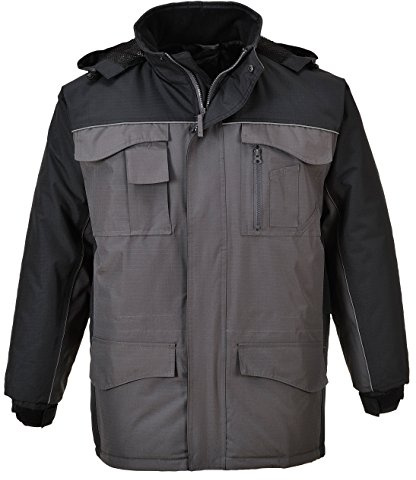 Portwest S562 Parka Fleecegefüttert Winter Viele Taschen Verschweißte Nähte | Schwarz/Grau, 3XL, EN 343 Klasse 3:1, Polyester, Baumwolle, Klettverschluß Am Bündchen, Stehkragen, Langarm, Reißverschluss