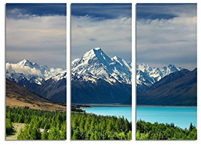 Paul Sinus Art 130x90cm – Keilrahmenbild Bergmassiv Mount Cook Neuseeland 3teiliges Wandbild auf Leinwand und Keilrahmen - Fotobild Kunstdruck Artprint