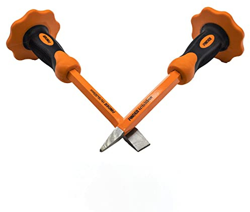 Finder 2 pcs 12-Inch Heavy Duty Chisels Set With Hand Protection, Flat Head and Pointed/Spear Head, Demolishing/Masonry/Carving/Concrete Breaker Chisels set with Bi-Material Hand Guard …