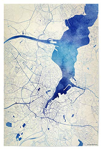 artboxONE Poster 60x40 cm Städte Kiel Deutschland Blue Infusion Map II - Bild städte stadtkarte städte