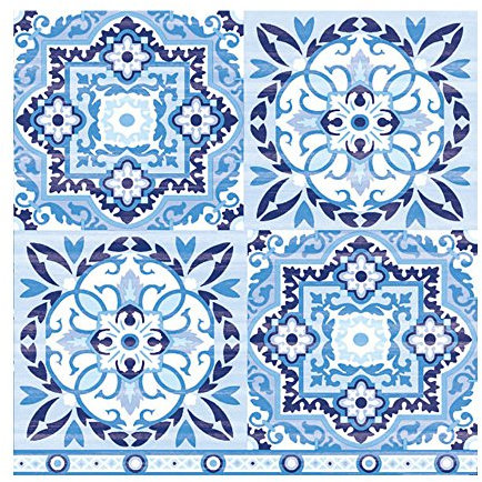Ambiente Papierservietten, 3-lagig, bedruckt, blaue Fliesen, 33 x 33 cm, 20 Stück