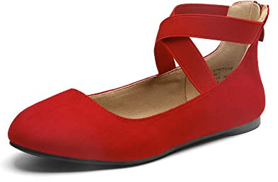 DREAM PAIRS Women's Sole_Stretchy RED Elastic Ankle Straps Ballet Flats Shoes Size 7.5 US/ 5.5 UK