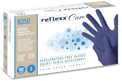Reflexx N350/S Guanti Monouso in Nitrile senza Acceleranti, Blu, 100 Pezzi