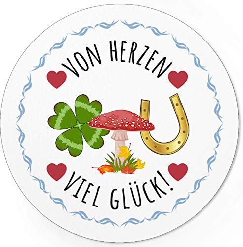 48 moderne Design Etiketten, rund/Viel Glück von Herzen/Geschenk-Aufkleber/Sticker