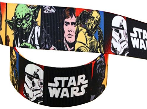 Star Wars Cartoon-Stil, 2 m x 22 mm breit, für personalisierte Geburtstagstortendekoration, Schleifen, Dekorationen oder Verpackungen für Tüten, Boxen, Ballonschnur, Karten, Kunsthandwerk