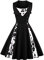 AXOE Robe Femme Vintage Années 50 en Coton Extensible Robe de Cocktail Chic et Élégante Mariage, Soirée, Guinguetteà Fleurs Noir, Taill 46, XXL