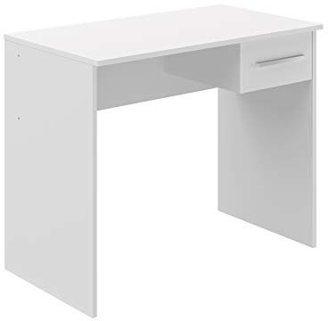 Amazon Basics Bureau d'ordinateur moderne avec 1 tiroir, montage facile, 50 x 90 x 73 cm, blanc
