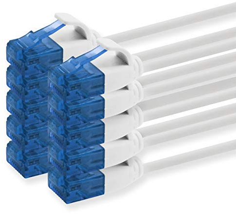 1aTTack.de 660134 Cable de red Cat 6, categoría 6, 2 m, cable de conexión, cable delgado (diámetro pequeño, muy flexible), 1000 Mbit/s, 10 unidades, color blanco