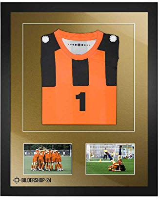Bildershop-24 Bilderrahmen Trikotrahmen stabil RahmBig Schwarz 50 X 70 cm Rahmen für Trikots, Sport Shirts + Passepartout Gold