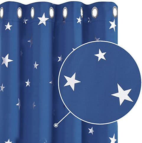 Deconovo Blackout Curtains Kids Star Printed Thermal Insulated Blackout Curtains for Livingroom 52 x 63 Inch Blue 1 Pair