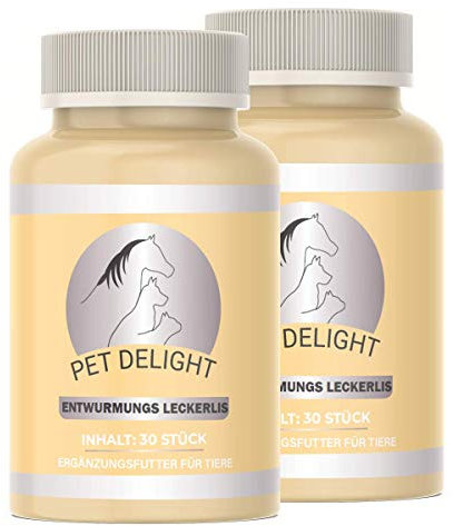 Pet Delight 2 Packungen Sparpaket Wurm Leckerlis, das pflanzliche Mittel für Hunde und Katzen als natürliche Wurmkur - Hund + Katz & Vögel - Animal & Dog Dewormer, Wurm