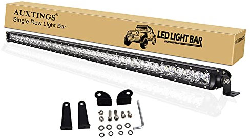 AUXTINGS 44 Zoll 210W Spot Einreihig 16800LM Offroad LED Nebel Fahrdach Stoßstange Lichtleisten 2 Style Montagehalterungen für Offroad ATV UTV Trucks Boot, wasserdicht