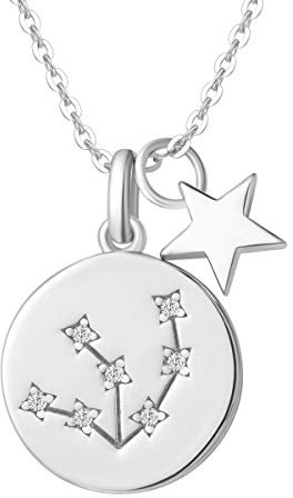 Wassermann Sternzeichen Kette aus Solide 925 Sterling Silber mit Weiß Vergoldet Anhänger Halskette Einfach Minimalistisch Geschenk Schmuck für Damen Mädchen - Verstellbar Kettenlänge: 40 + 5 cm