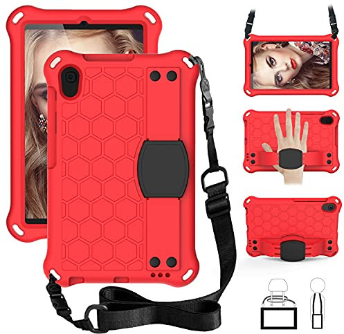 QYiD Funda Infantil para Huawei MatePad T8 8.0 2020, Carcasa Niño No-Tóxico EVA Protectora con Soporte, Correa de Mano y Bandolera para Huawei MatePad T8 KOB2-L09 KOB2-W09, Rojo/Negro