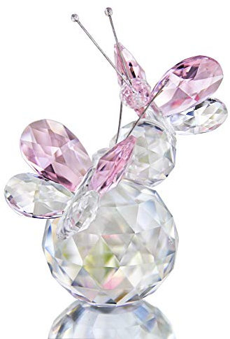 H&D HYALINE & DORA Rosa Kristall Doppel Schmetterlings Figur Geschenk, handgemachtes Kunstglas Tier Sammlerstück, Geschenkbox