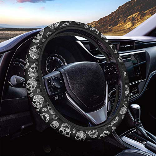 SEANATIVE Elastische Auto-Lenkradabdeckung, schwarzer Totenkopf, 38,1 cm, Auto-Innenzubehör, dekorative Hülle